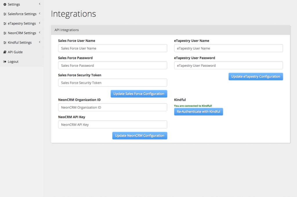 Salesforce Integration Settings
